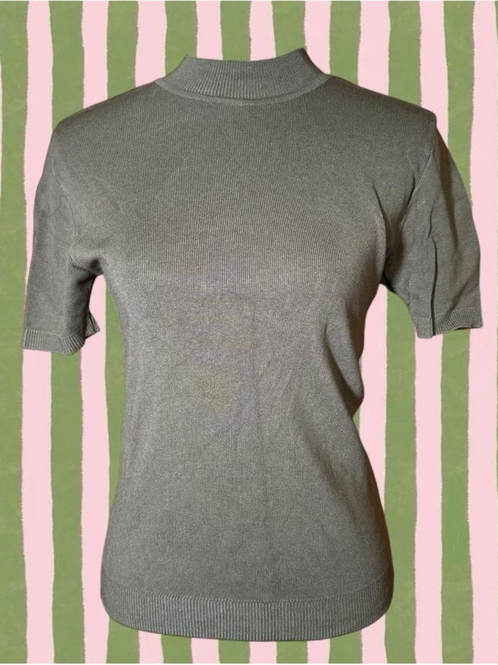 Women's Short-Sleeve Mock Neck Top in Olive Green